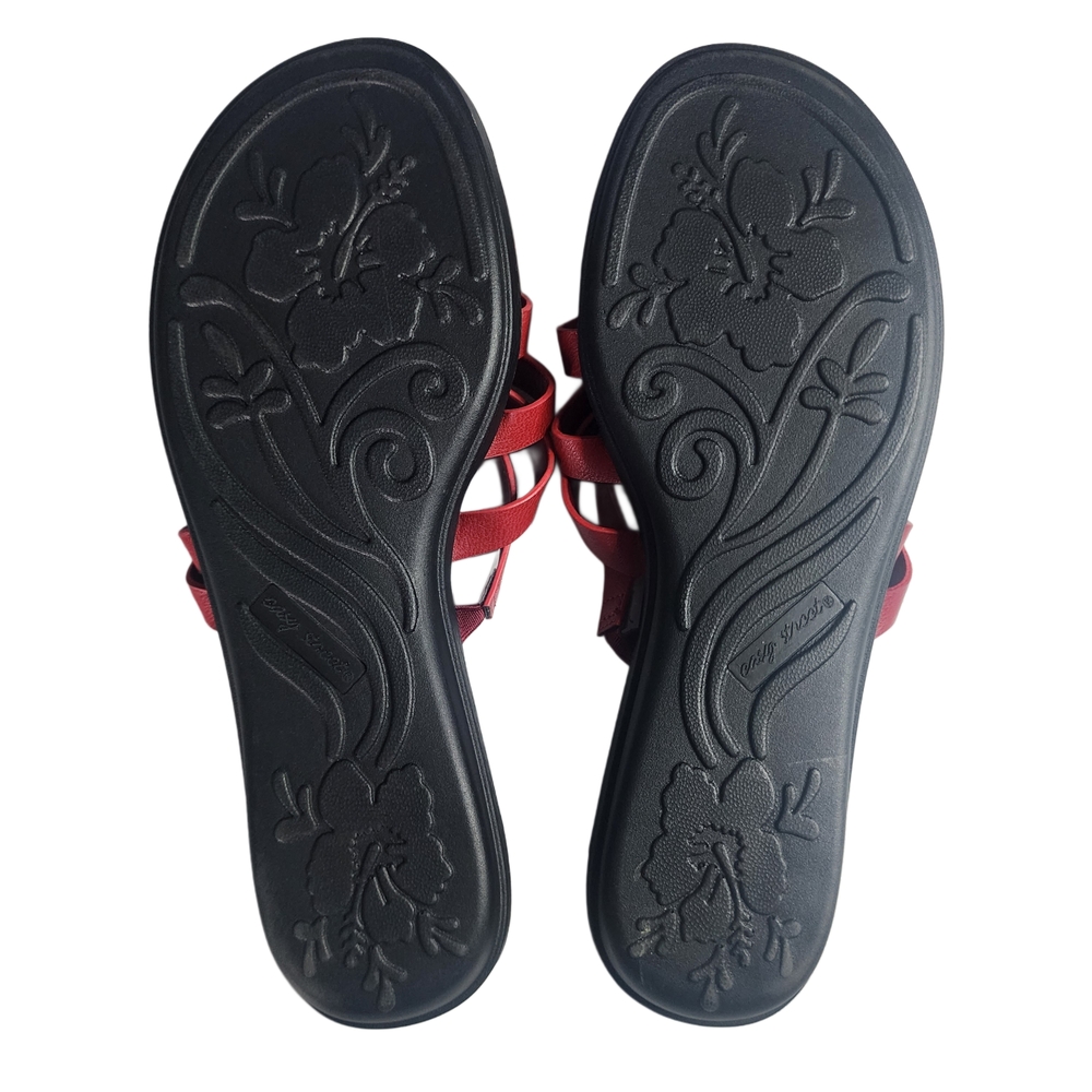 Comfort Wave Red Strappy Slide Sandals Womens Size 10 Comfort Cushioned Casual - Picture 3 of 5